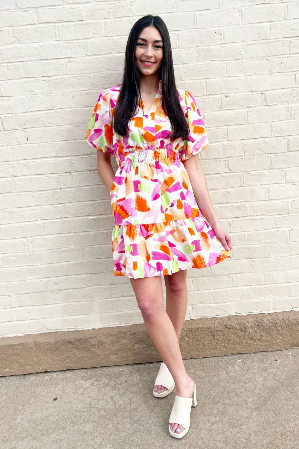Printed Puff Sleeve Mini Dress