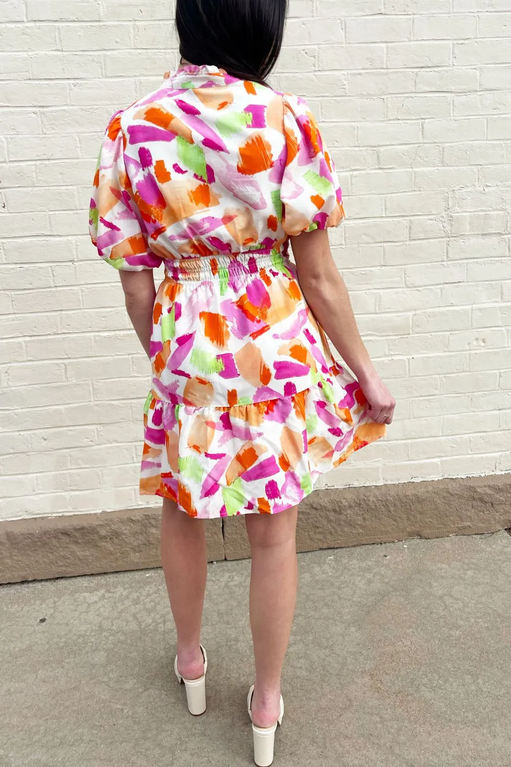 Printed Puff Sleeve Mini Dress