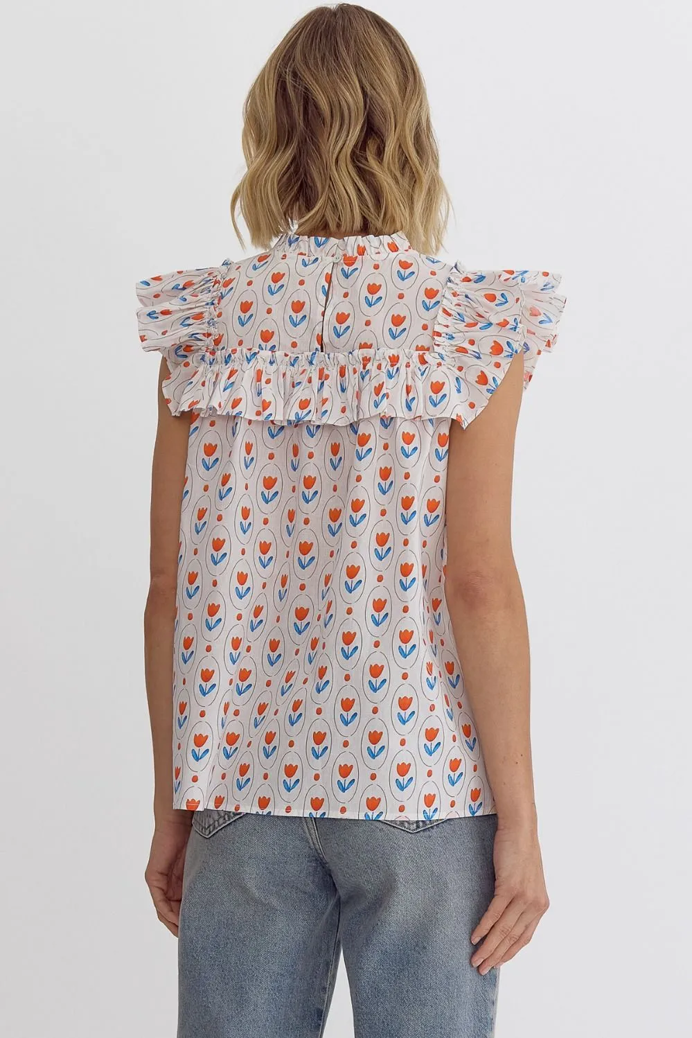 Printed Ruffled Sleeveless Top