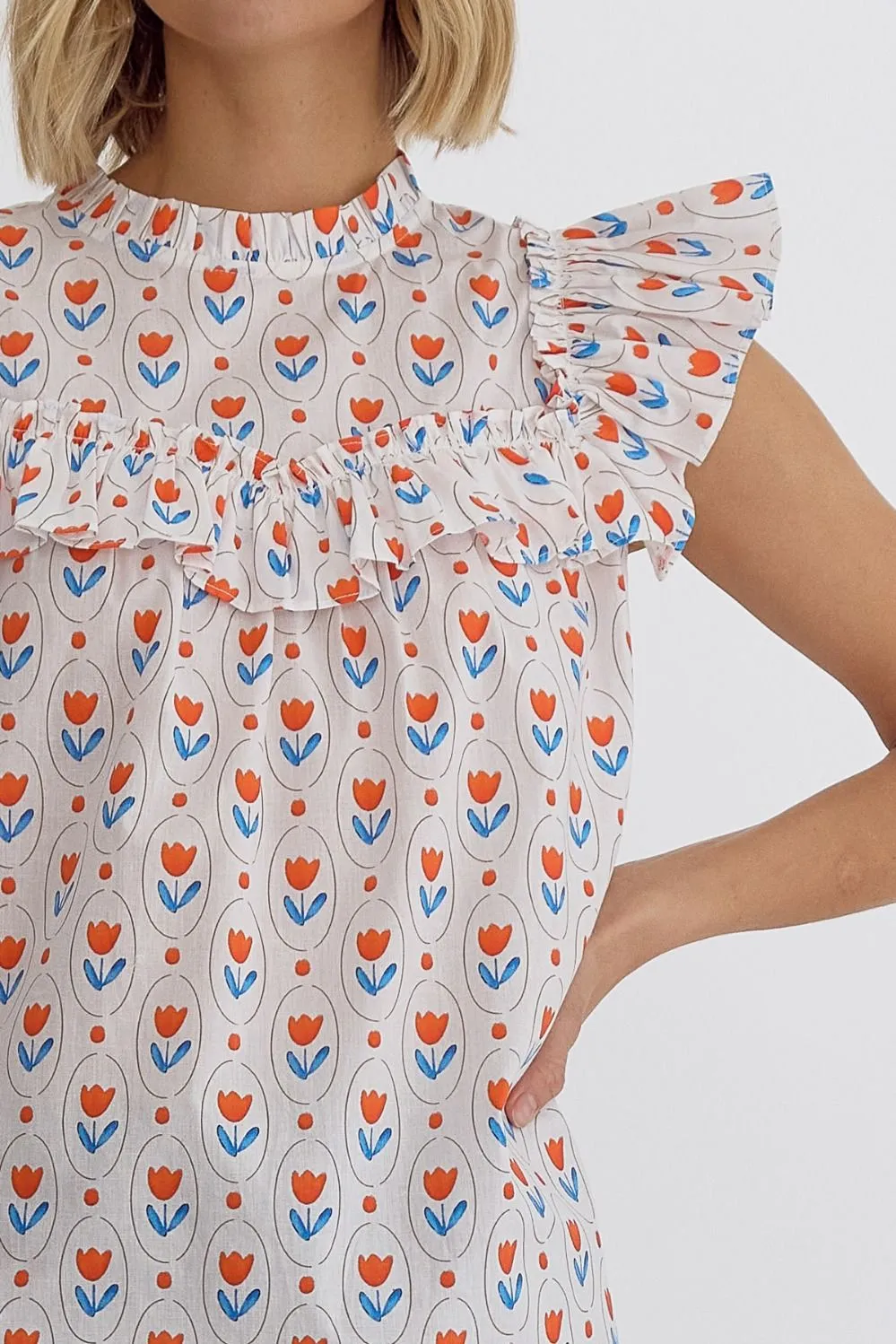 Printed Ruffled Sleeveless Top