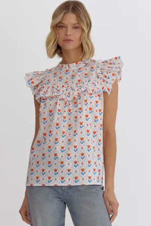 Printed Ruffled Sleeveless Top