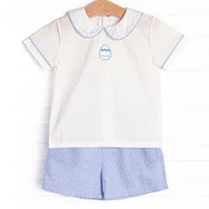 Prize Egg Applique Short Set, Blue Seersucker