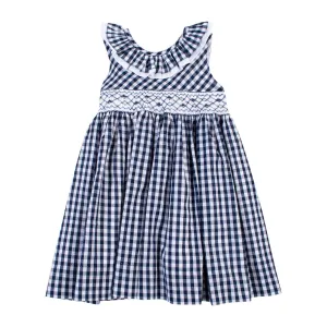 "Melina" Navy Gingham Smocked Dress
