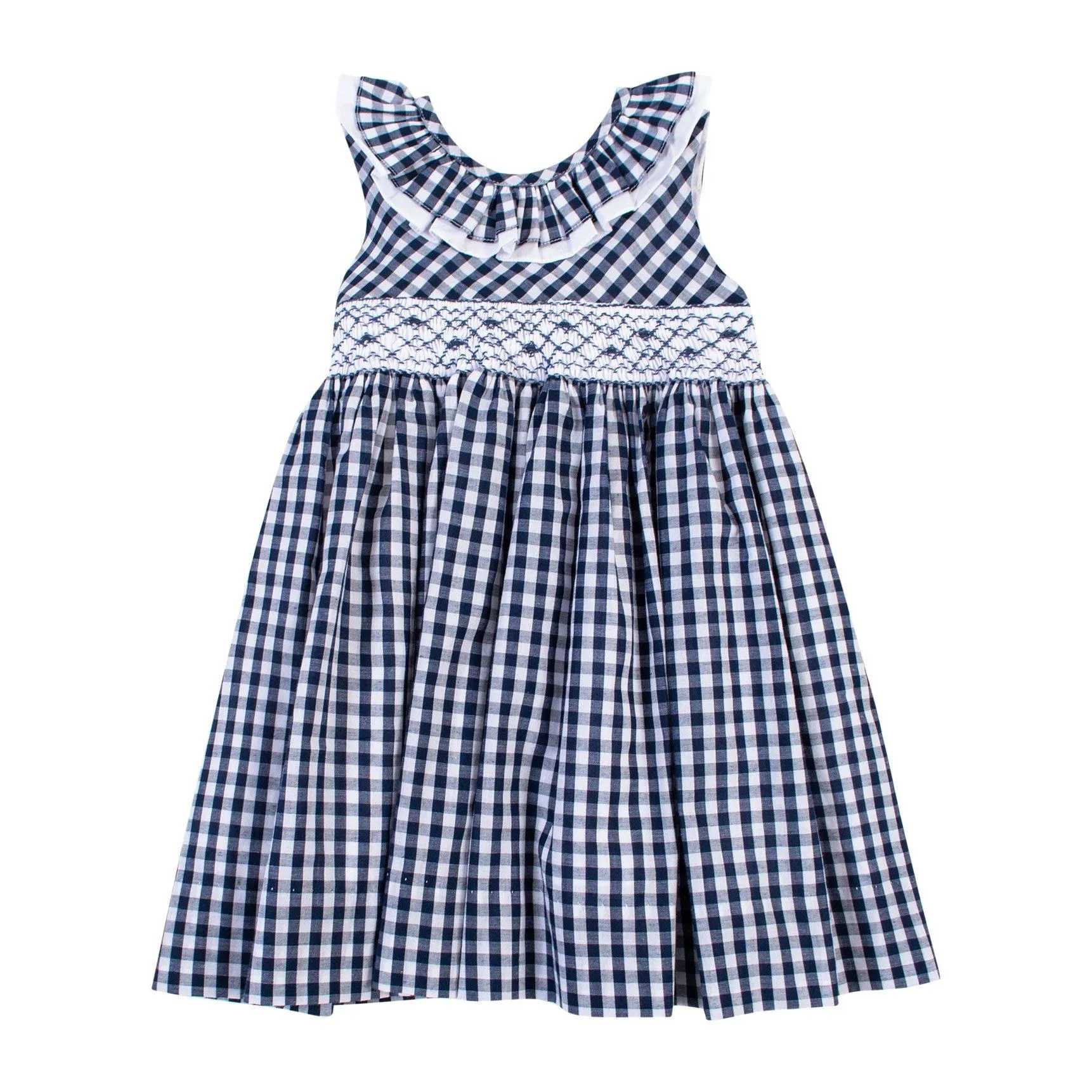 "Melina" Navy Gingham Smocked Dress