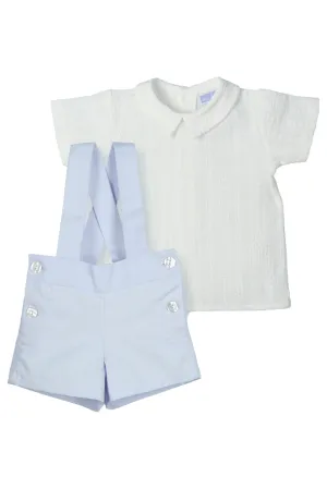 "Taylor" White Shirt & Blue Shorts with Braces