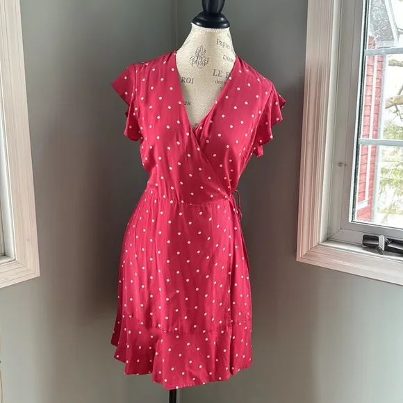 Rails silk polk a dot Leanne wrap dress EUC size M