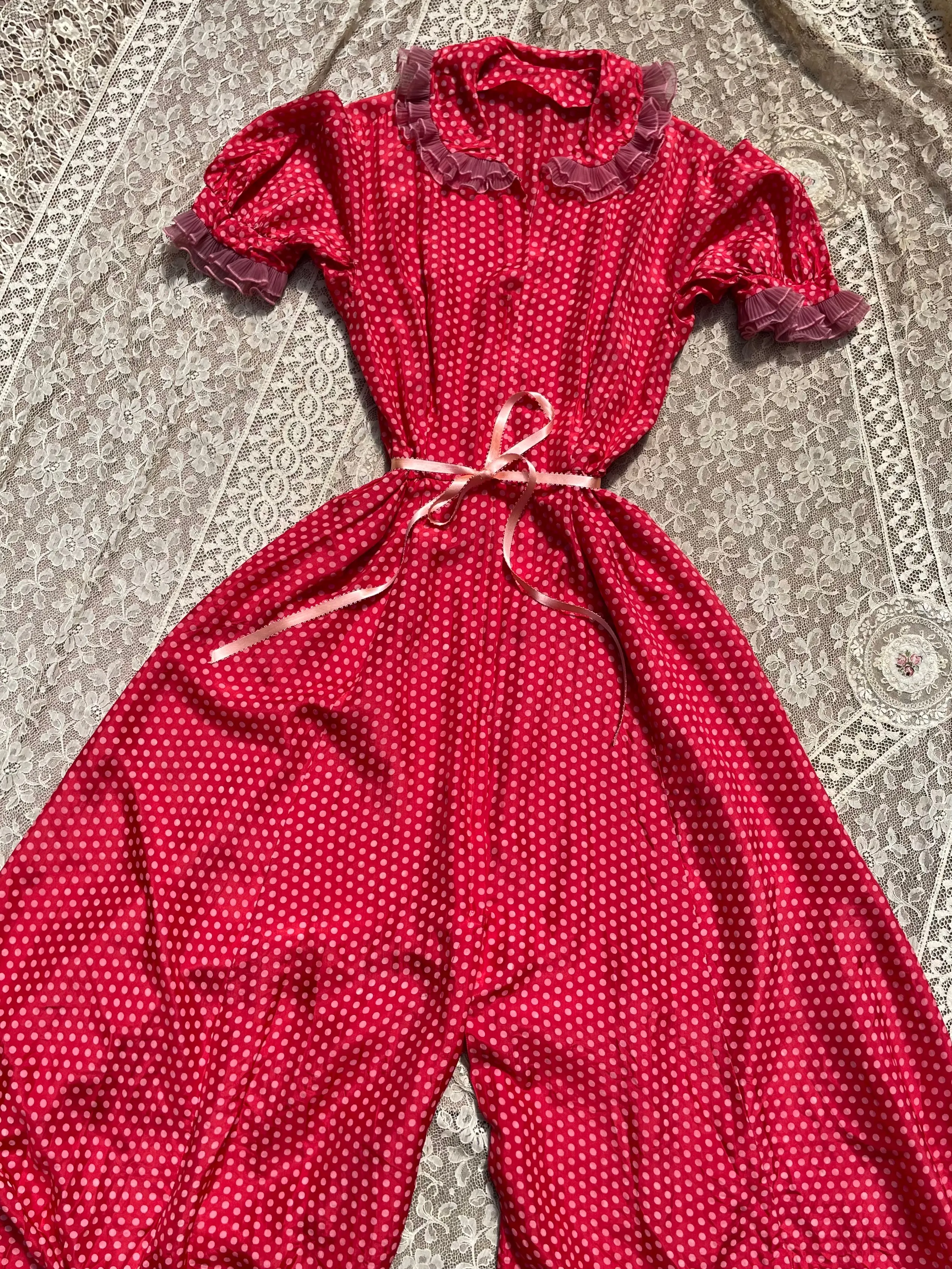 Rare 1940s Zip Front Polka Dot Palazzo Pant Jumpsuit