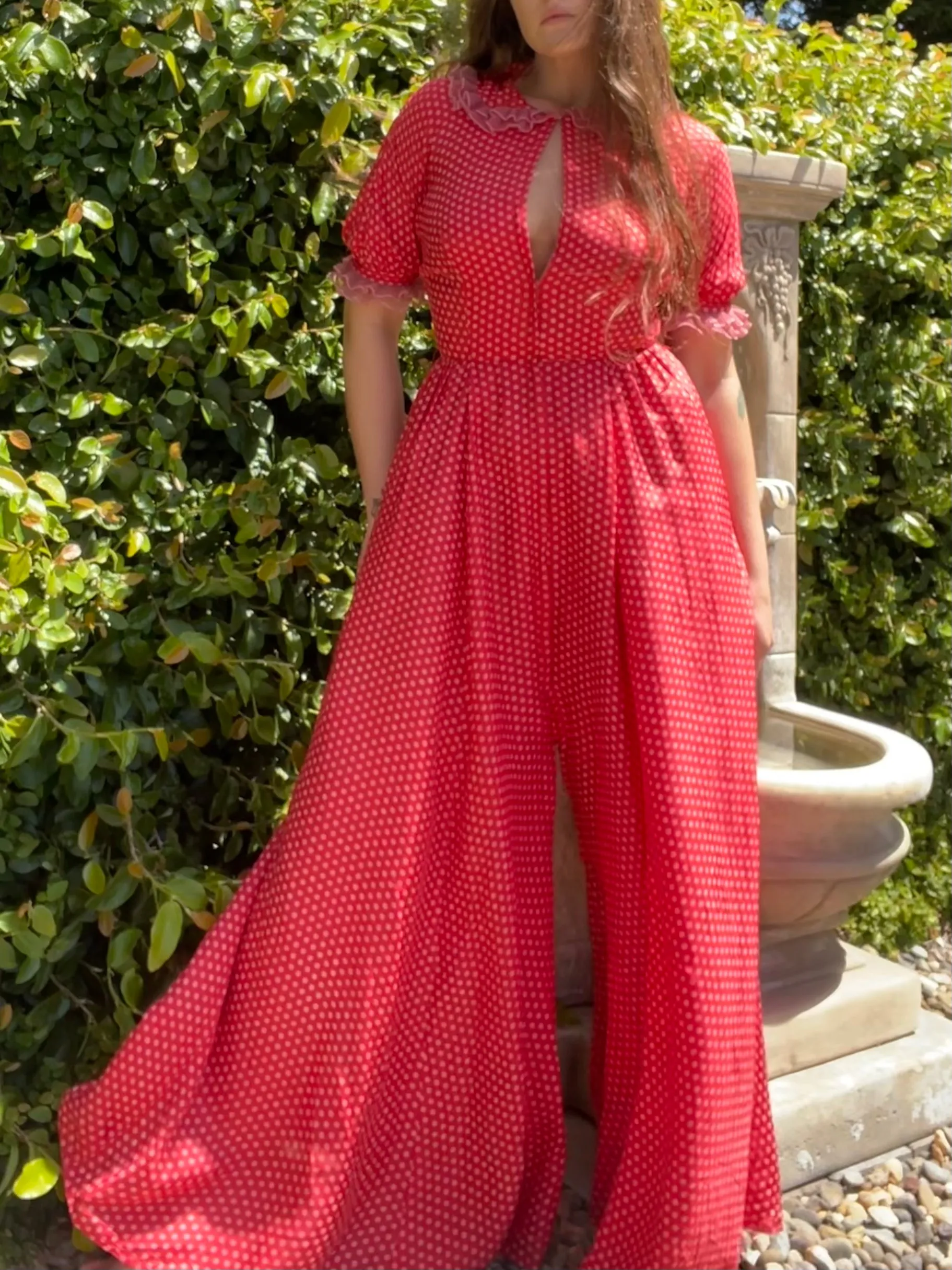 Rare 1940s Zip Front Polka Dot Palazzo Pant Jumpsuit