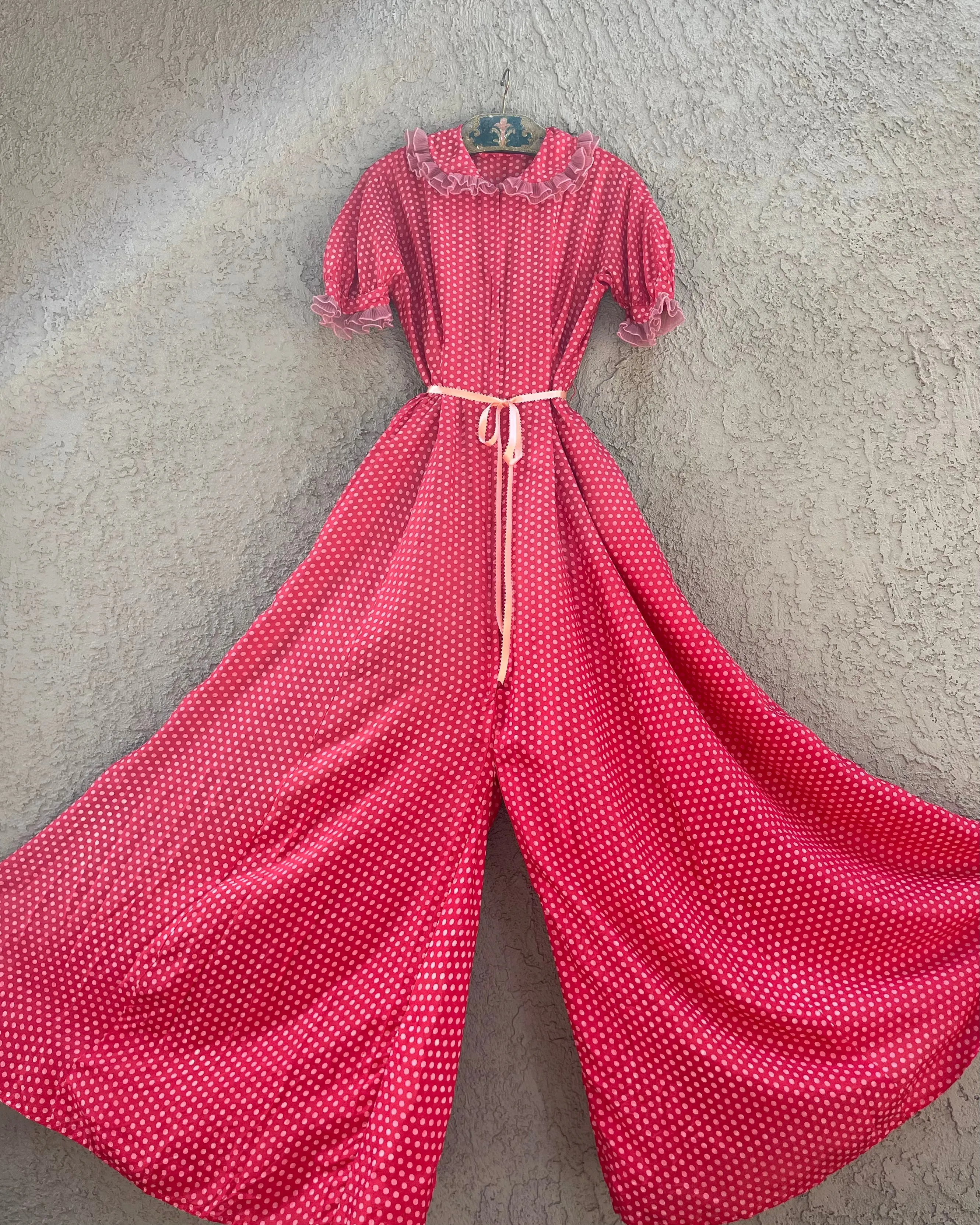 Rare 1940s Zip Front Polka Dot Palazzo Pant Jumpsuit
