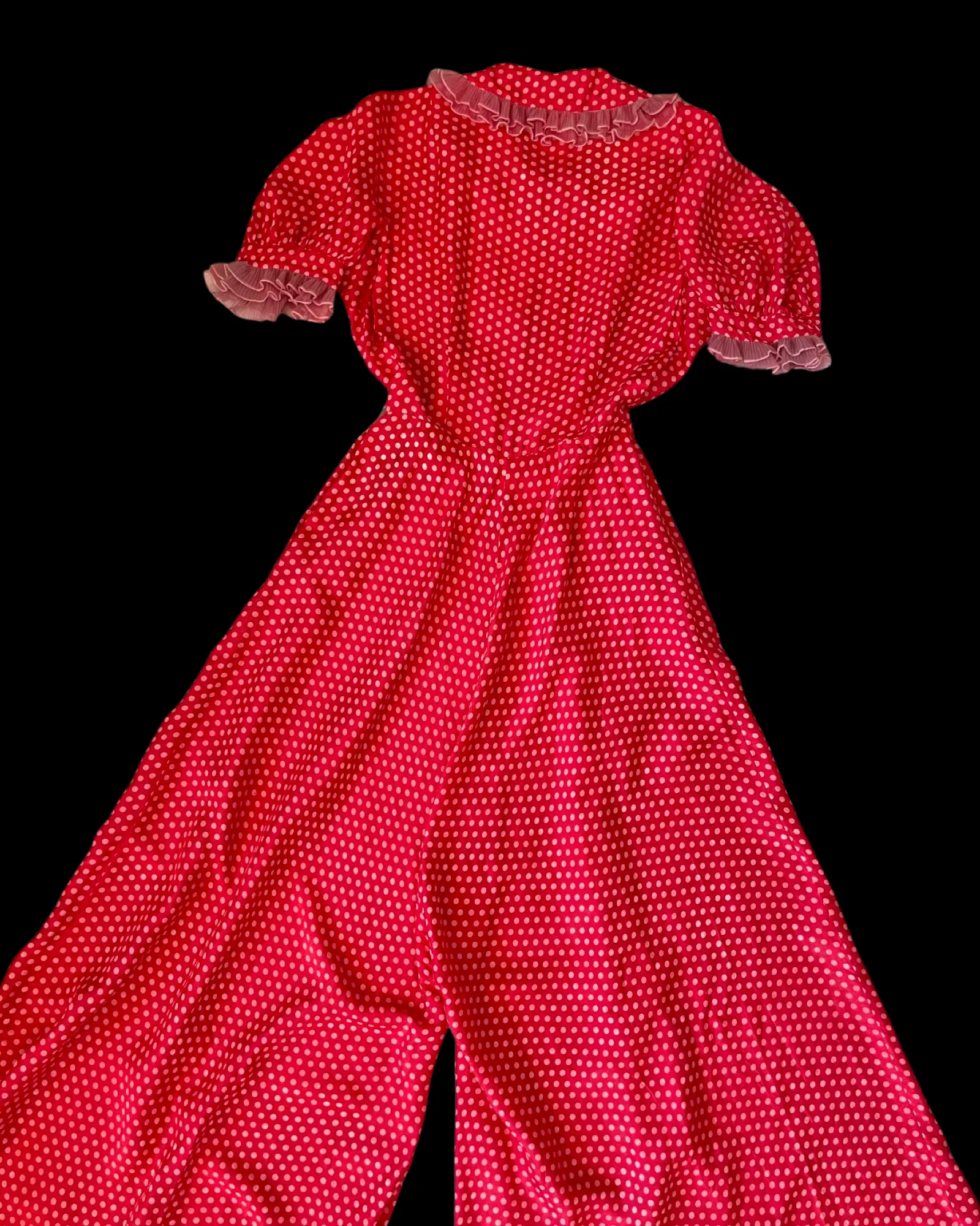 Rare 1940s Zip Front Polka Dot Palazzo Pant Jumpsuit
