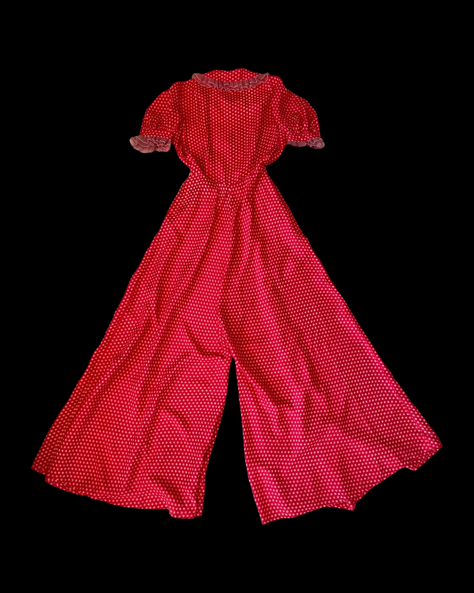 Rare 1940s Zip Front Polka Dot Palazzo Pant Jumpsuit