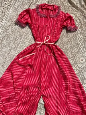 Rare 1940s Zip Front Polka Dot Palazzo Pant Jumpsuit