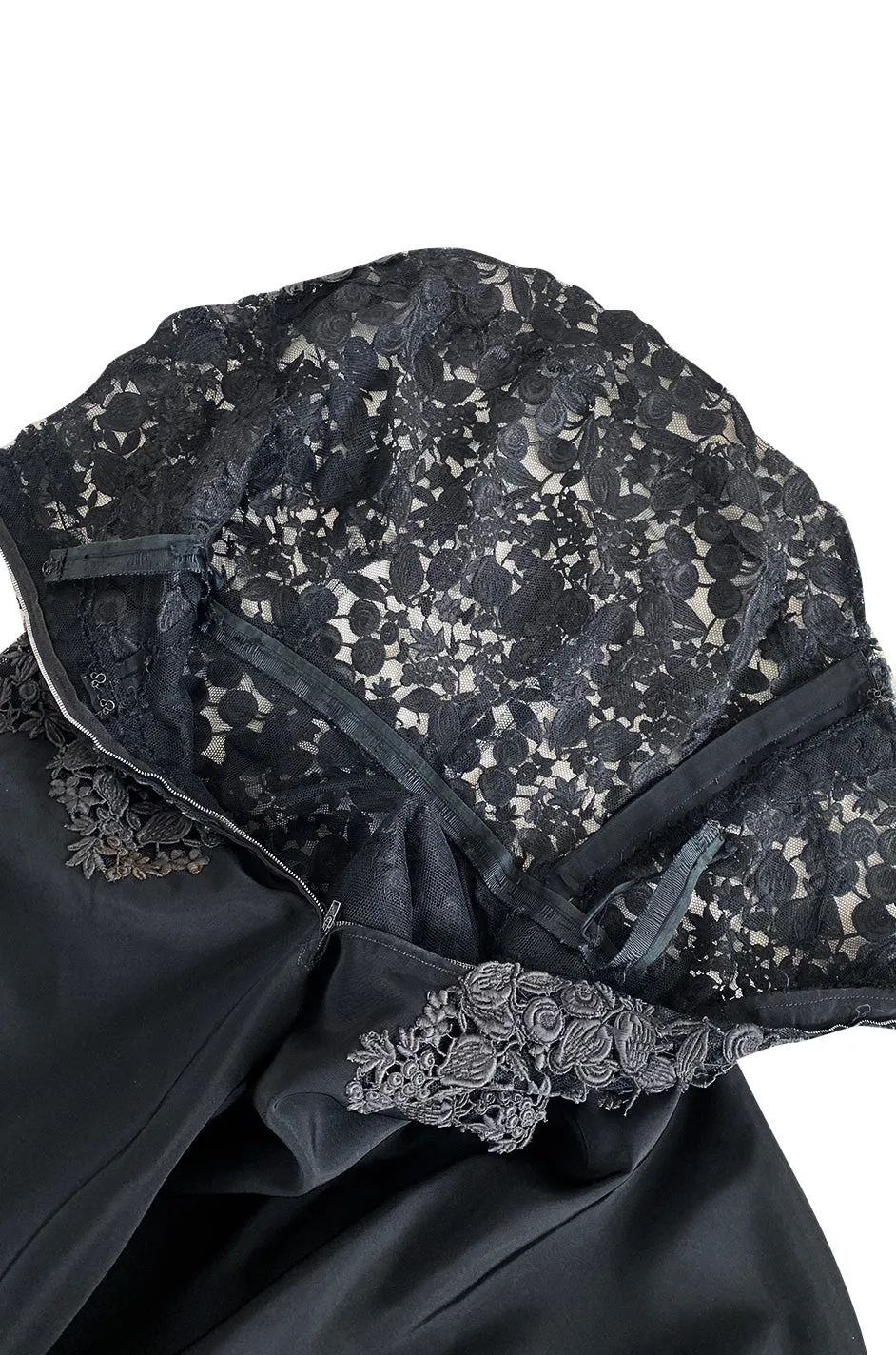 Rare c.1947 Nina Ricci Early Haute Couture Strapless Black Lace & Silk Taffeta Dress