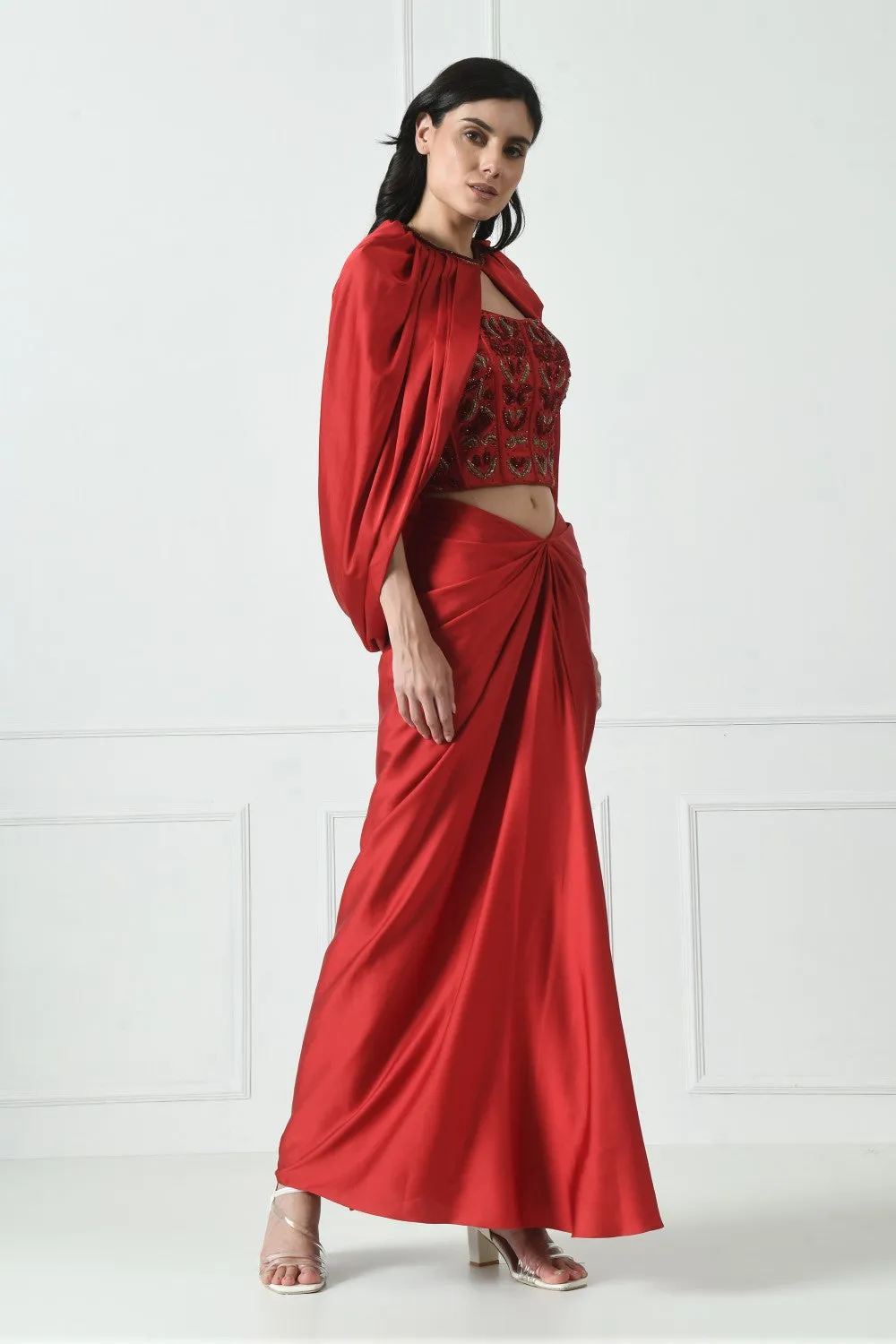 Red Indo Western Skirt Dress