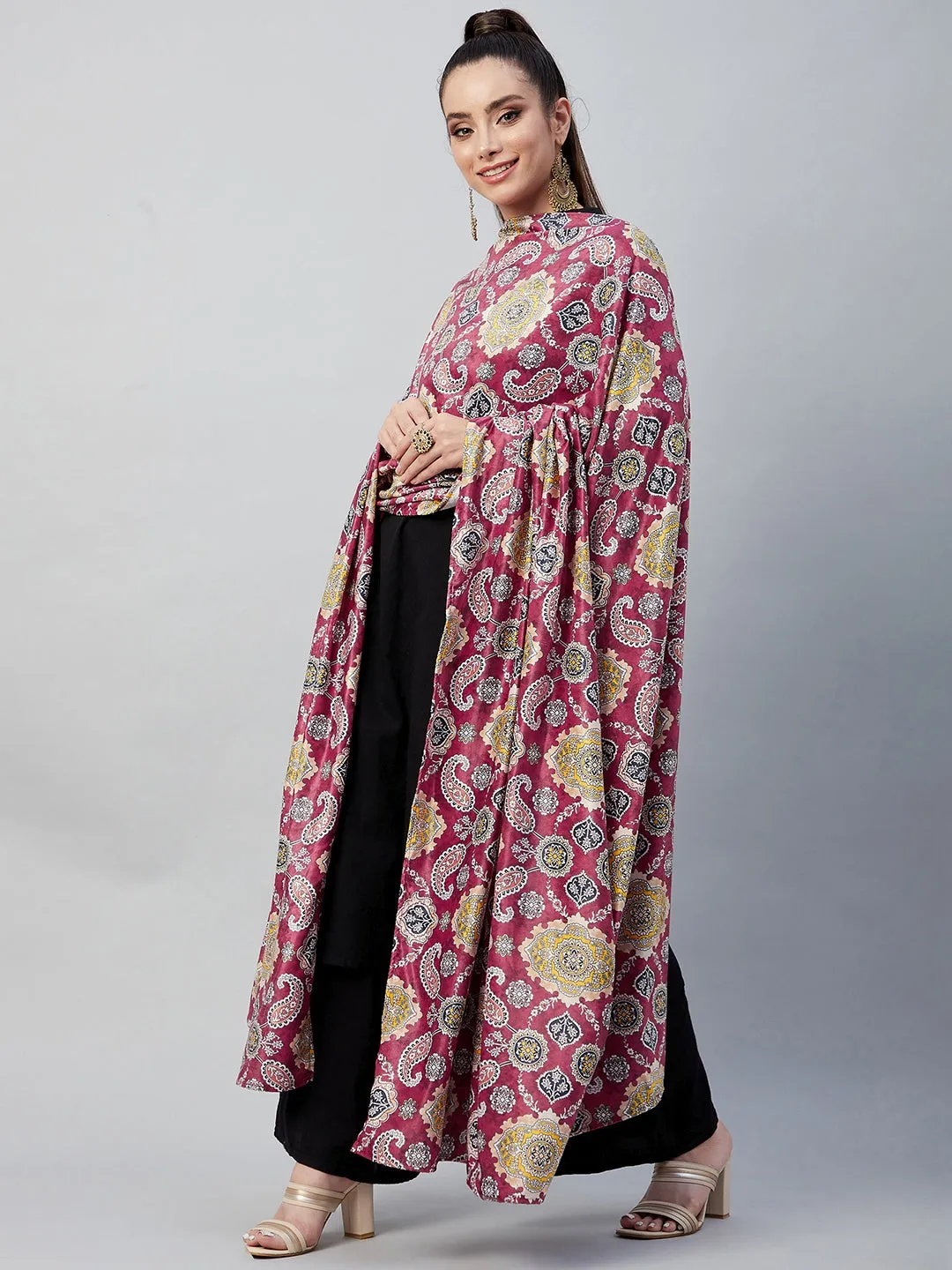 Red Printed Velvet Shawl