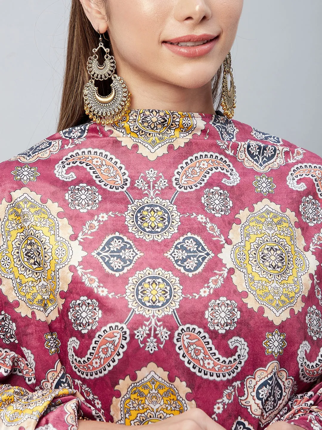 Red Printed Velvet Shawl