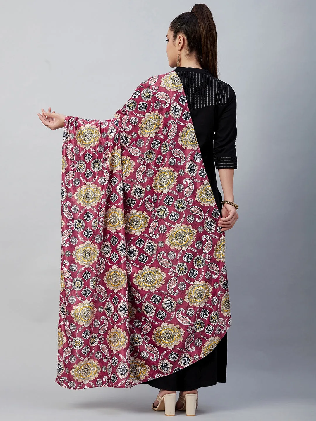 Red Printed Velvet Shawl