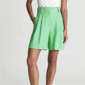Reiss Gracey Tailored Pleated Linen Blend Shorts Green Size 4