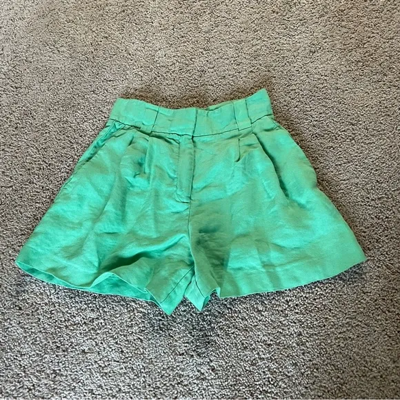 Reiss Gracey Tailored Pleated Linen Blend Shorts Green Size 4