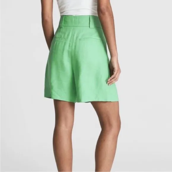 Reiss Gracey Tailored Pleated Linen Blend Shorts Green Size 4