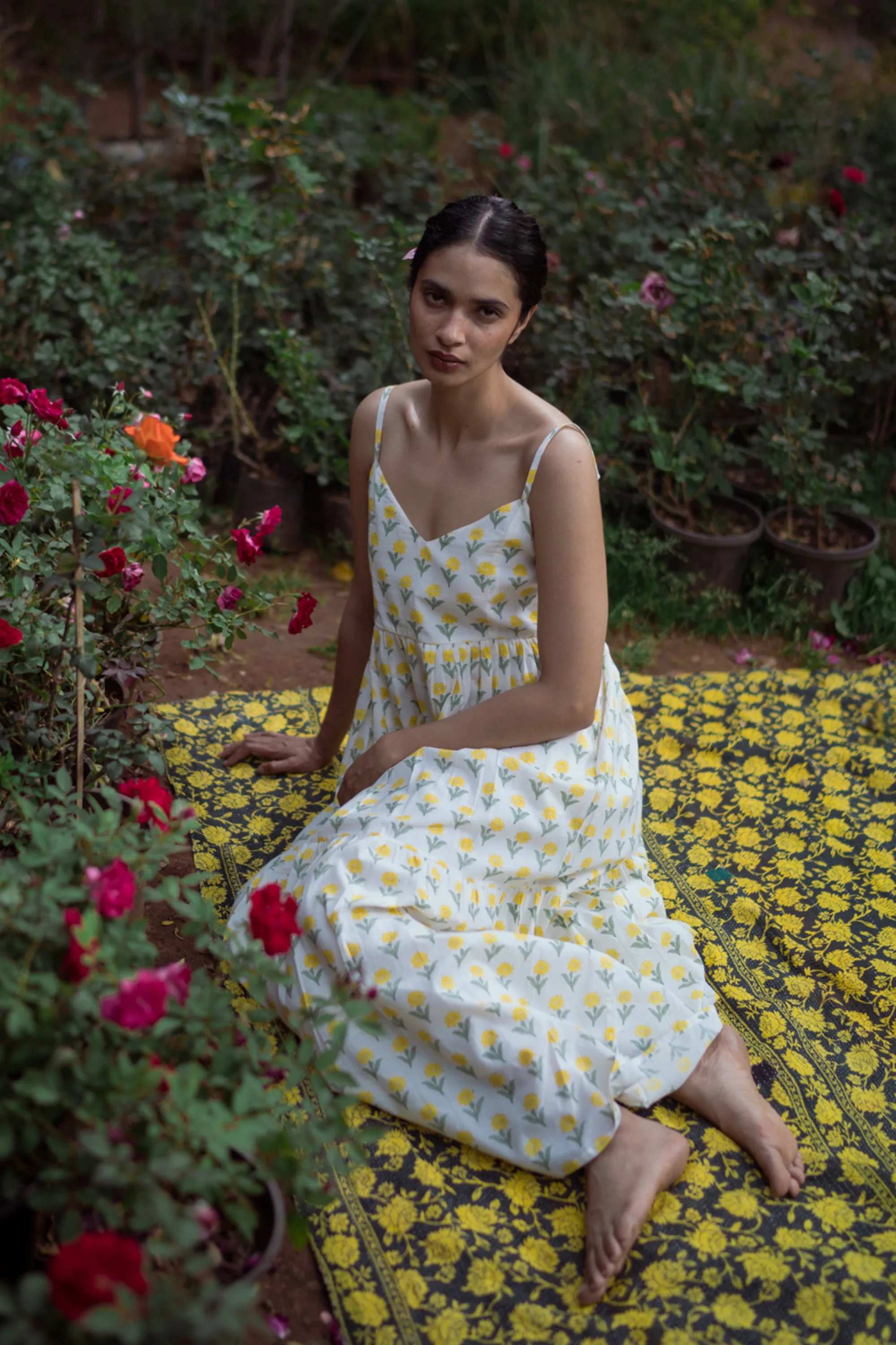 Remi Dress in Yellow Kashmir Flower