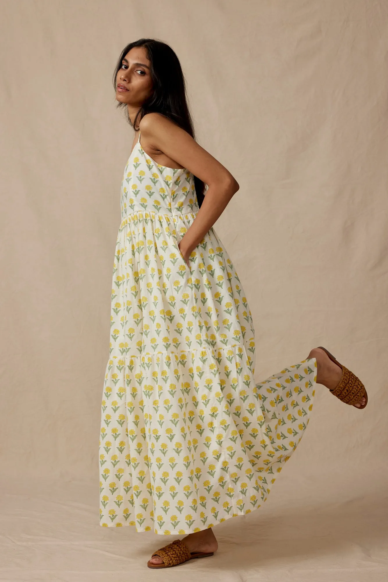 Remi Dress in Yellow Kashmir Flower