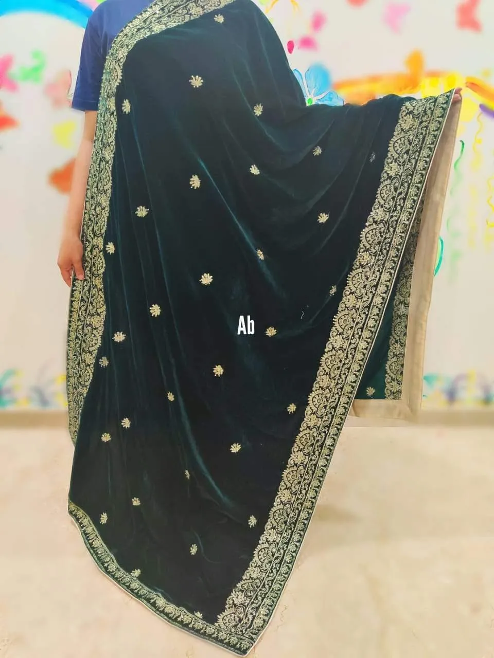 Restocked/Velvet Embroidered Shawl/D 5