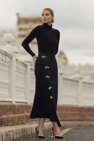 Rhinestone Bow Midi Skirt