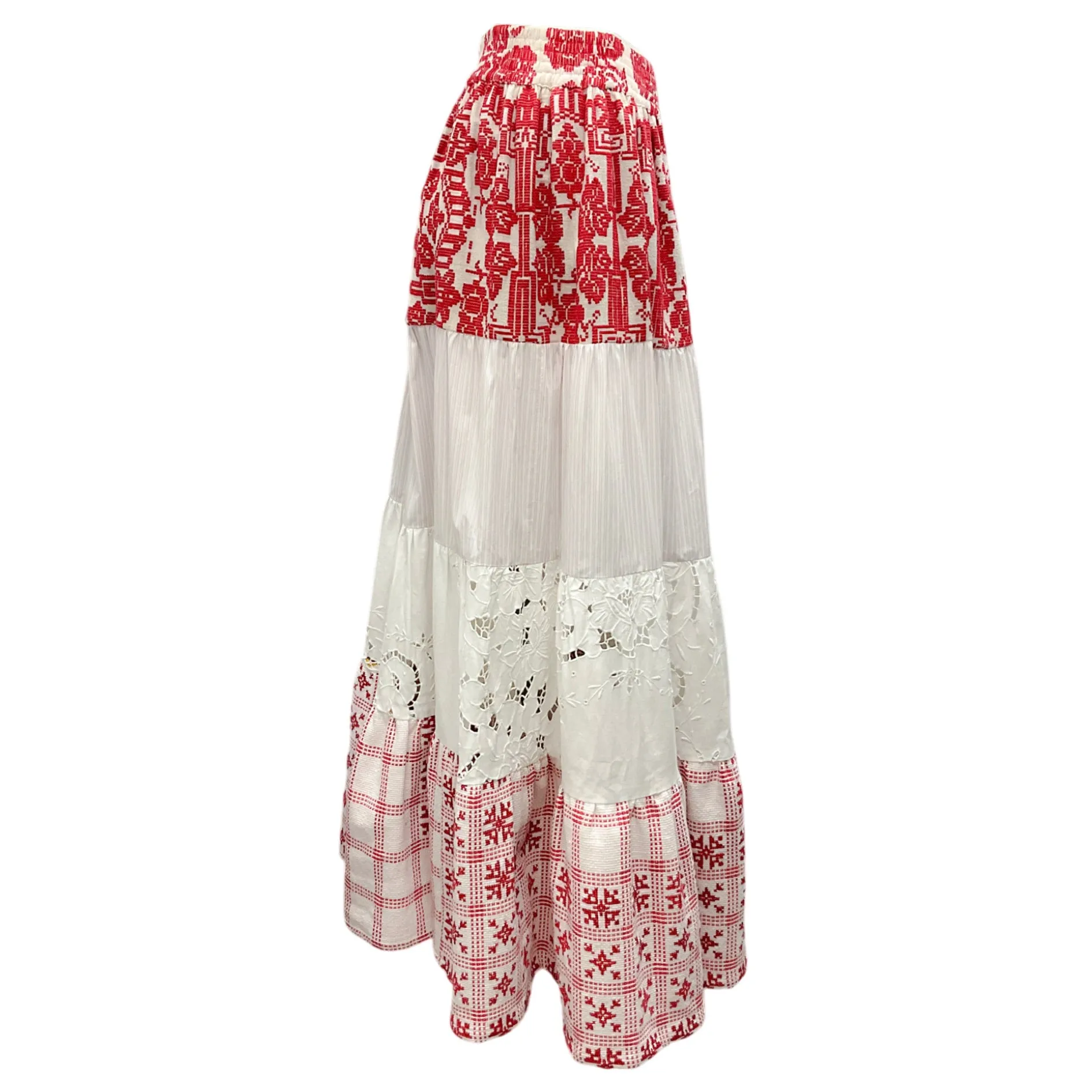 Rianna   Nina White / Red Multi Cotton Maxi Skirt