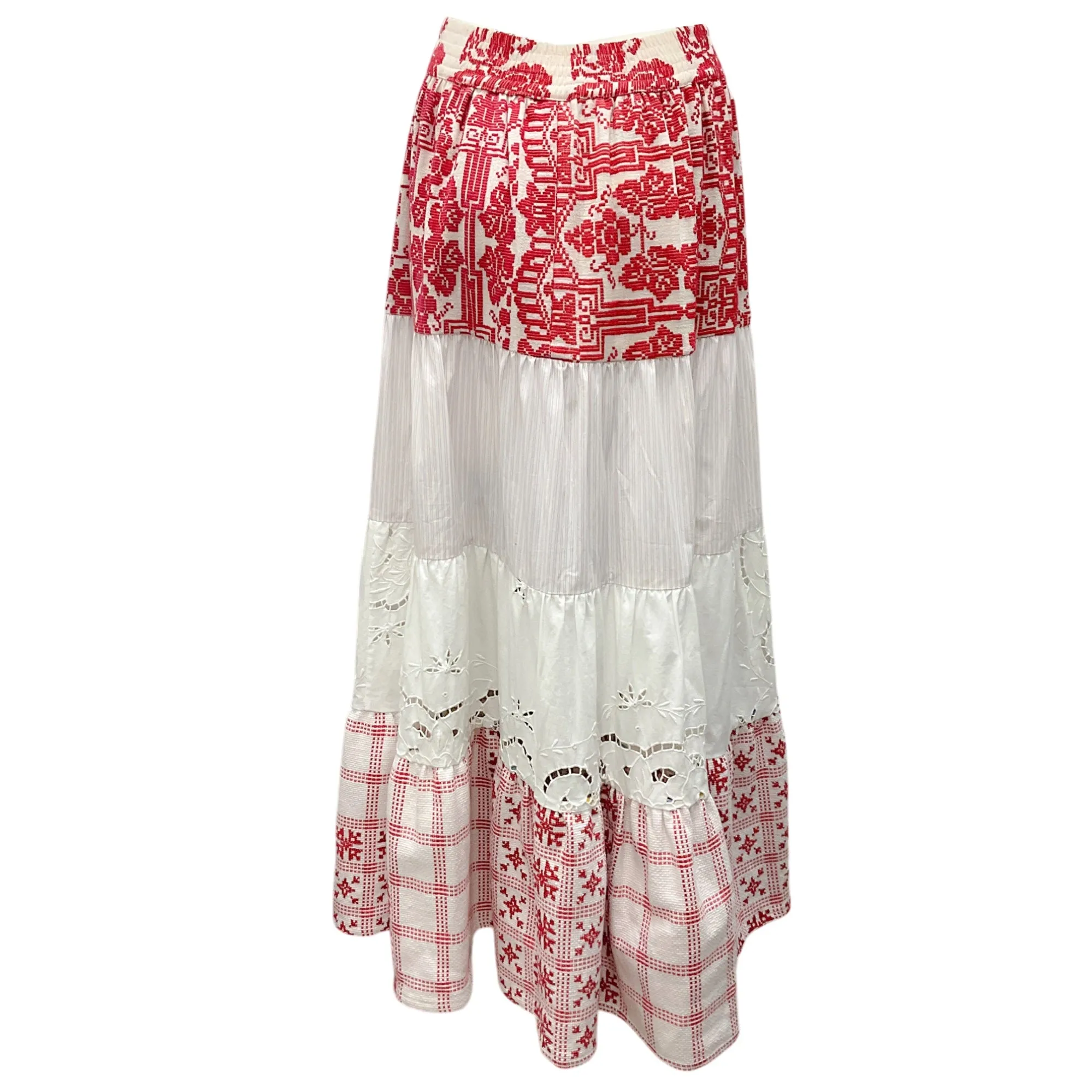 Rianna   Nina White / Red Multi Cotton Maxi Skirt