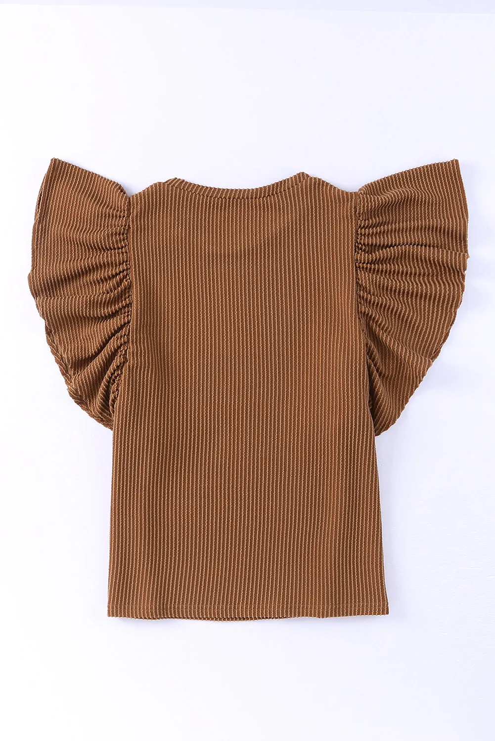 Ribbed Knit Ruffled Short Sleeve T Shirt