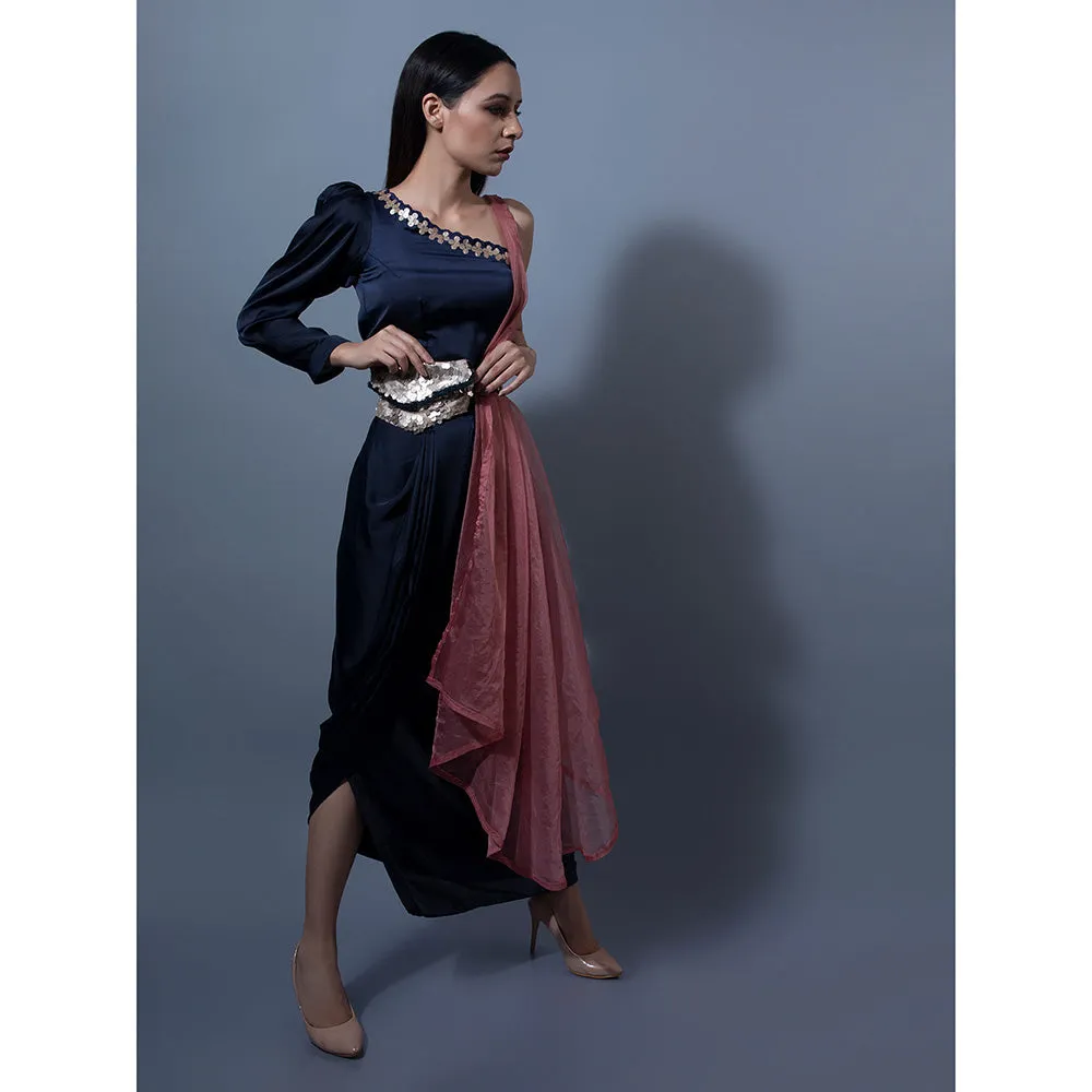 Rishi & Vibhuti Navy Blue Skirts With Blouse (Set of 2)
