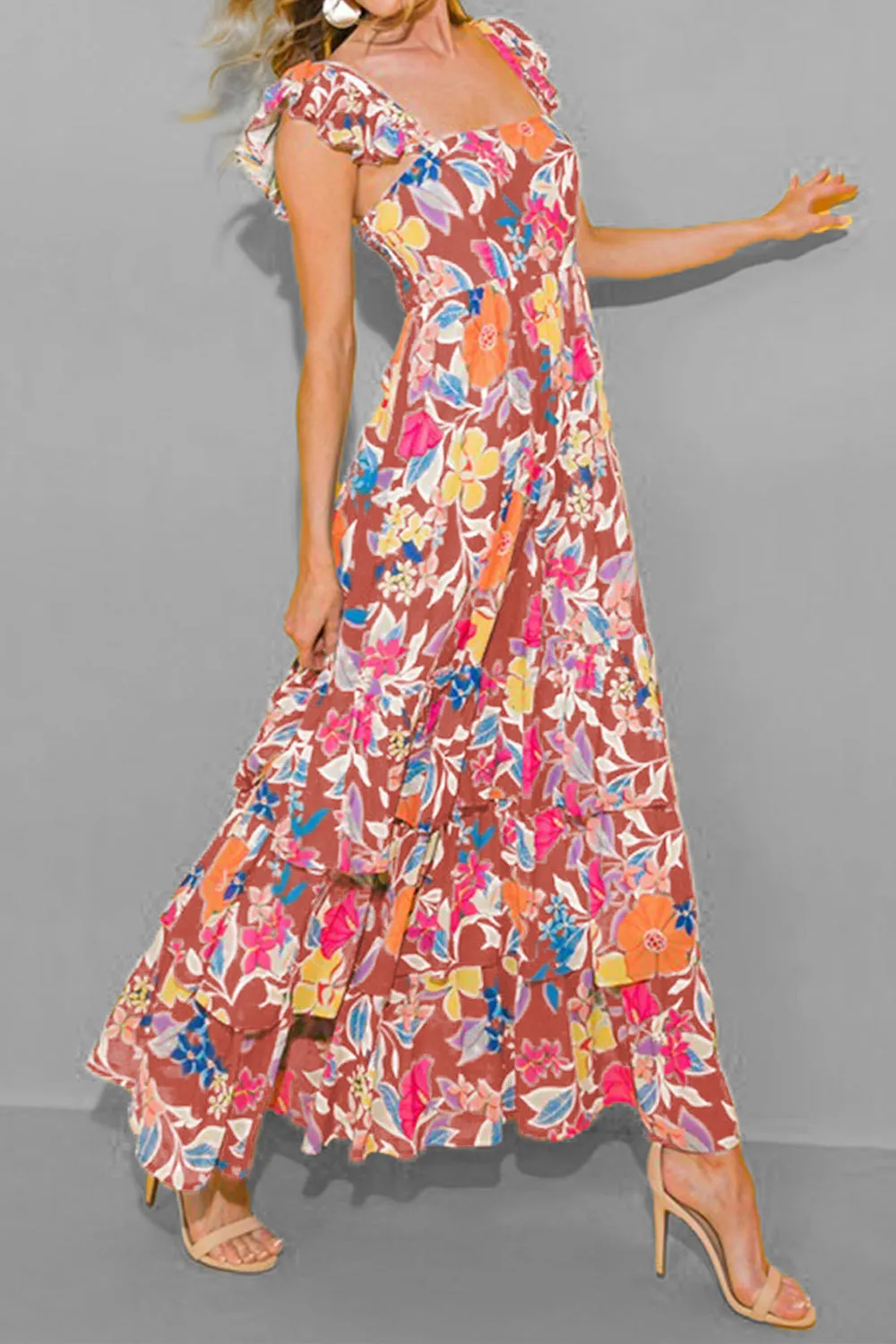 Robin Tiered Ruffled Printed Sleeveless Dress