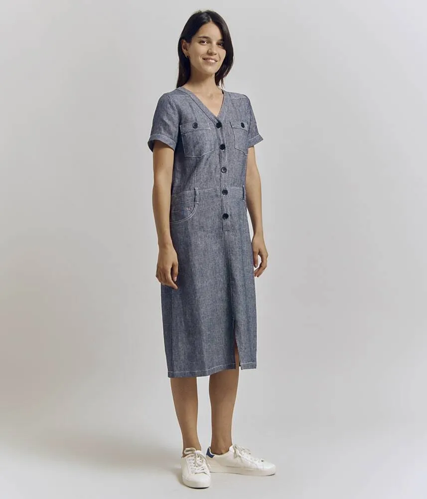 ROLINO STRAIGHT CHAMBRAY DRESS