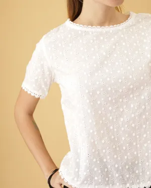 ROSALIND Dobby Dot Eyelet Top 