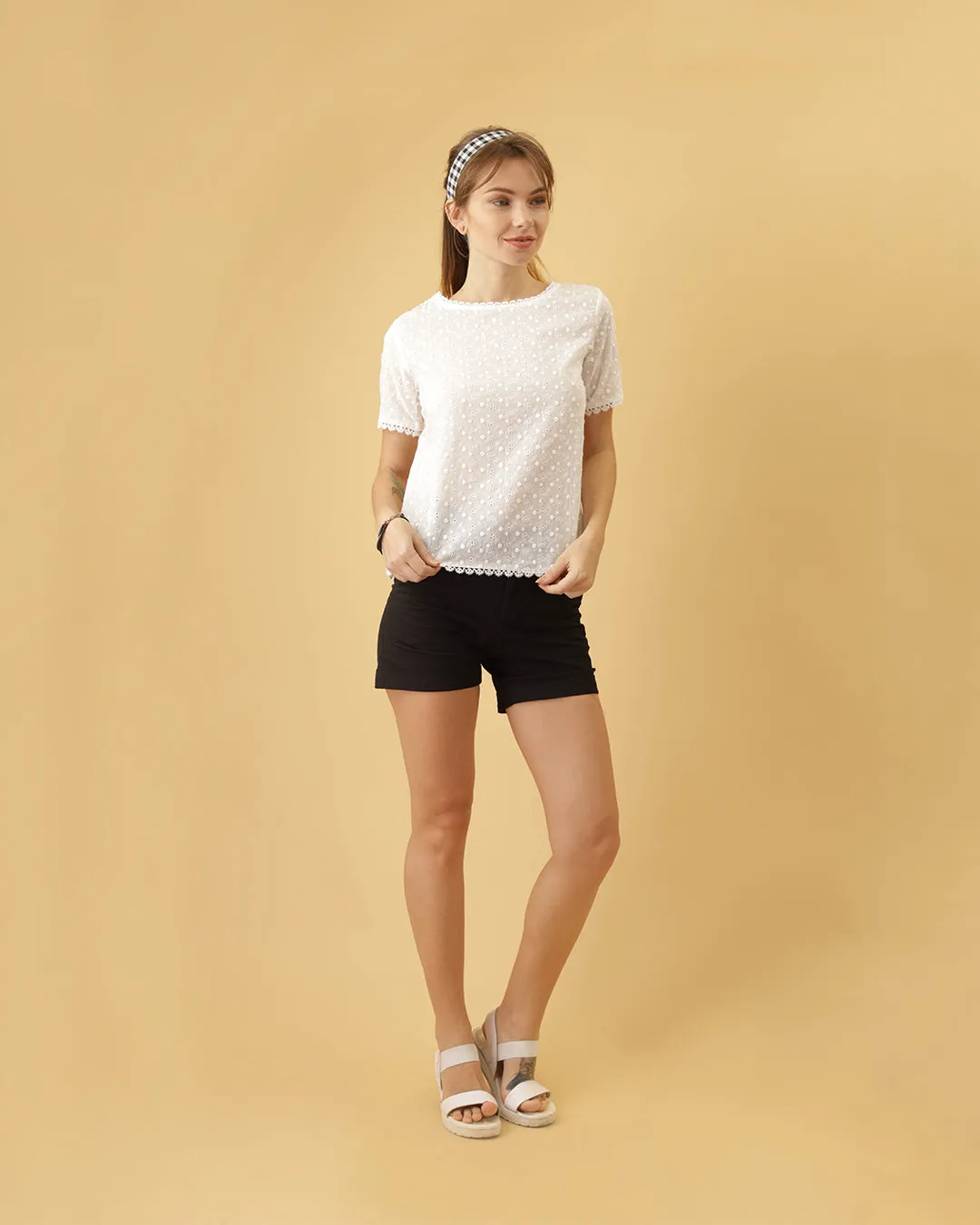 ROSALIND Dobby Dot Eyelet Top 