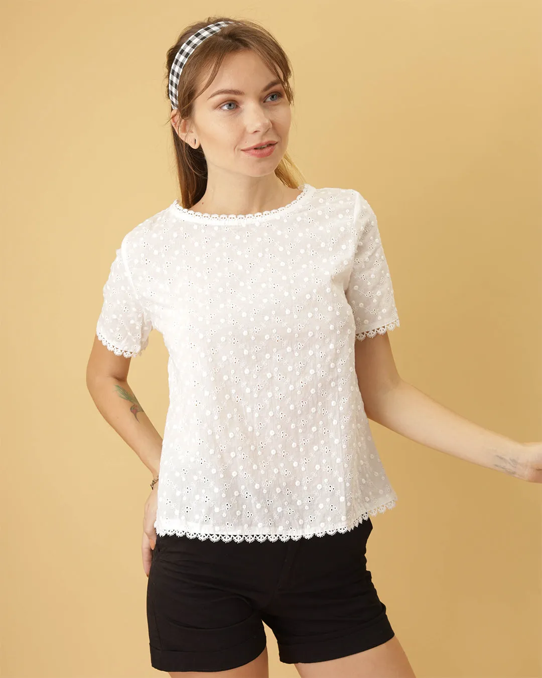 ROSALIND Dobby Dot Eyelet Top 