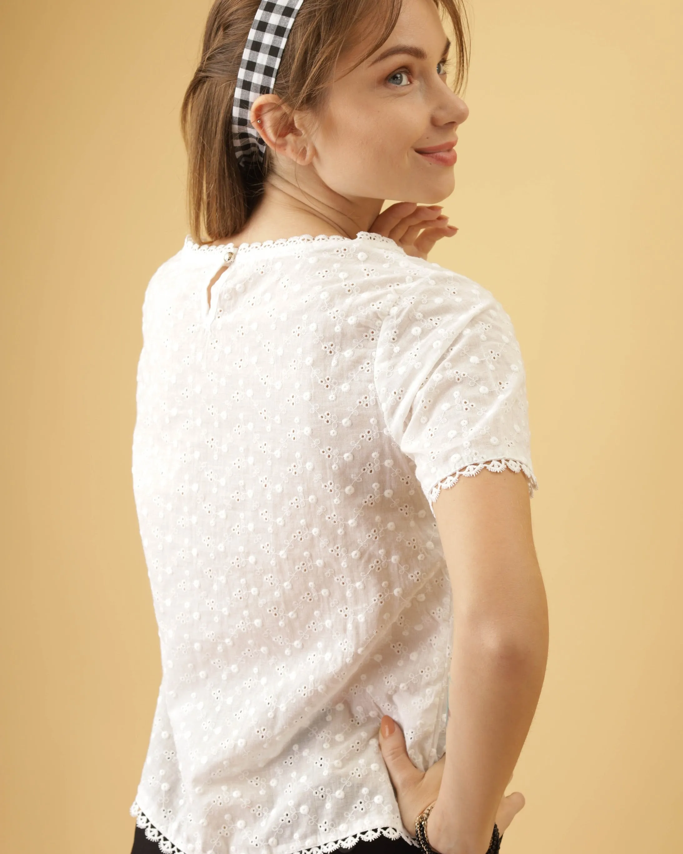 ROSALIND Dobby Dot Eyelet Top 