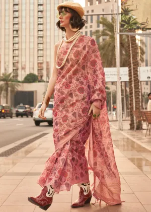 Rose Peach Printed Tissue Banarasi Silk Saree