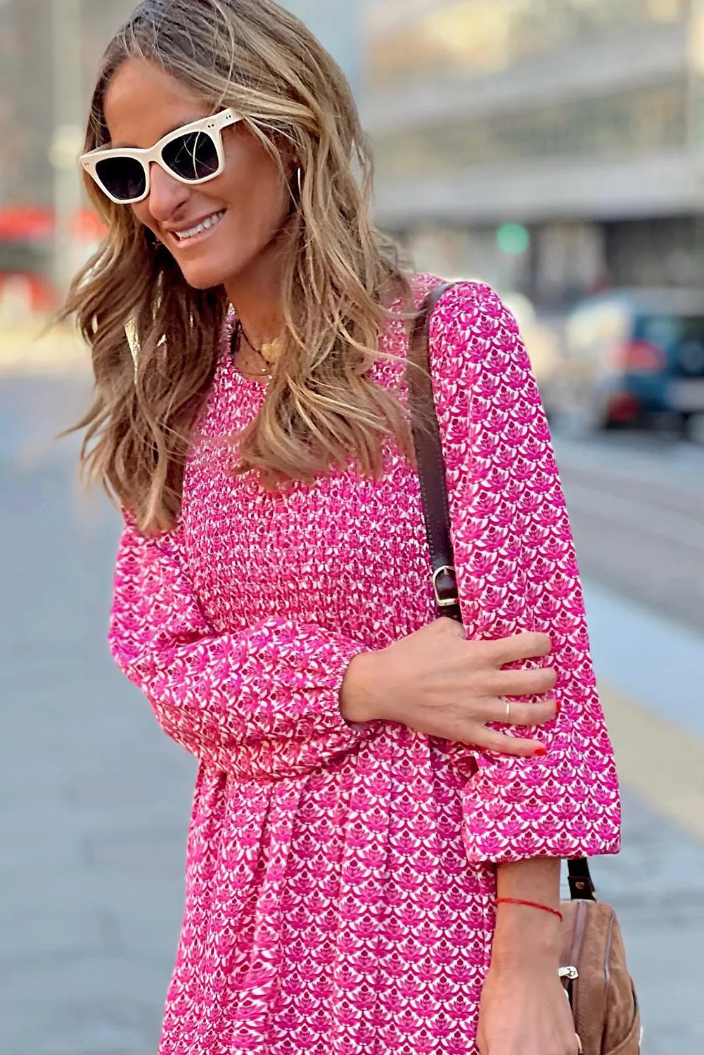 Rose Printed Ruffled Hem Long Dress