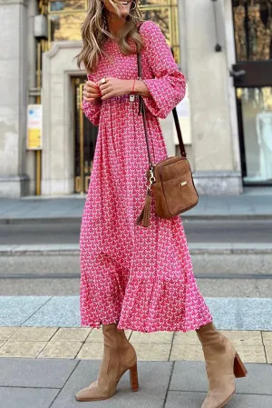 Rose Printed Ruffled Hem Long Dress