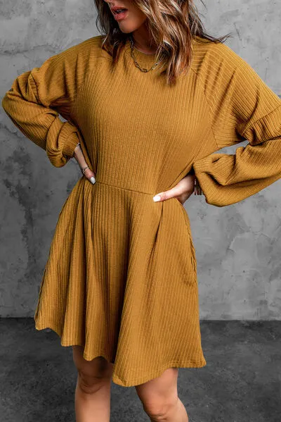 Round Neck Long Sleeve Mini Dress
