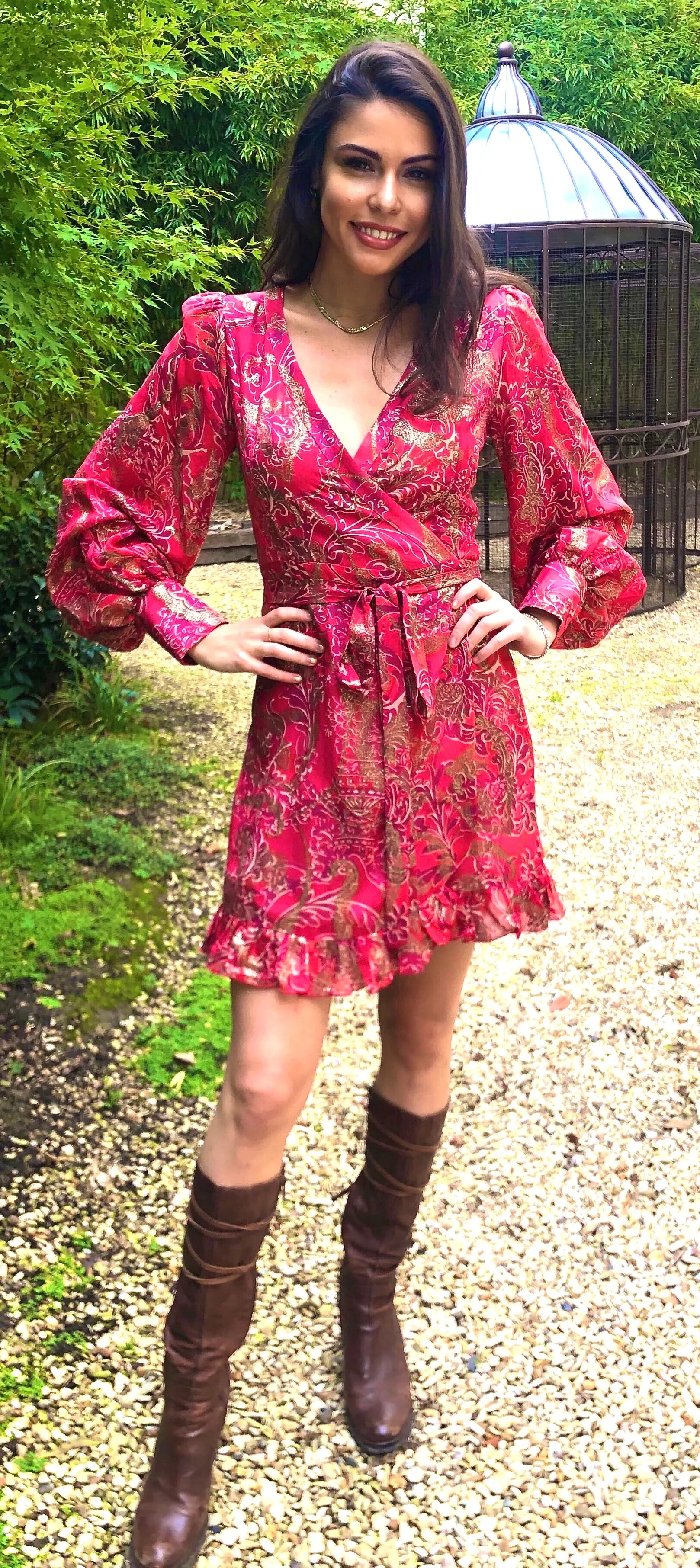 Ruby Red and Gold Wrap Dress - Pre Order Now for October Delivery