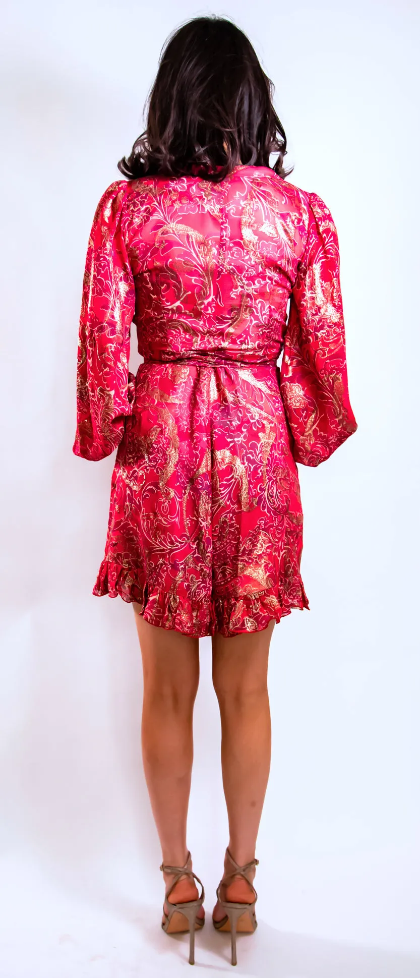 Ruby Red and Gold Wrap Dress - Pre Order Now for October Delivery