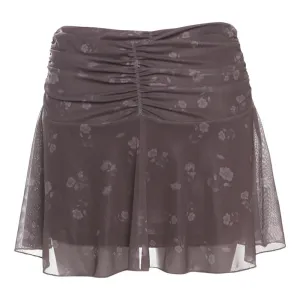 Ruched A line flower print mini skirt