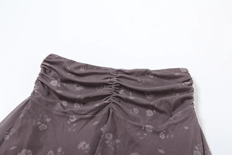 Ruched A line flower print mini skirt