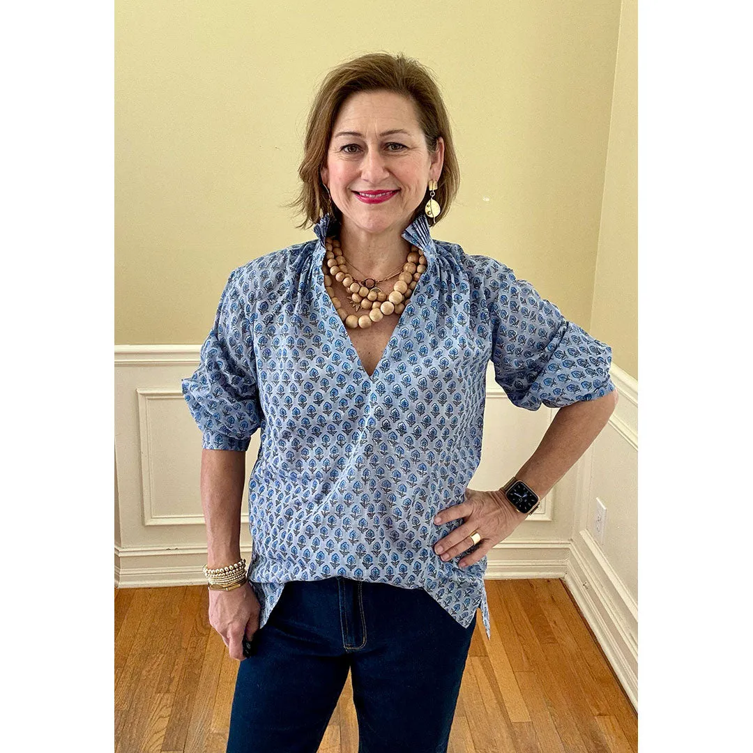 Ruffle Collar Top - Blue on Blue