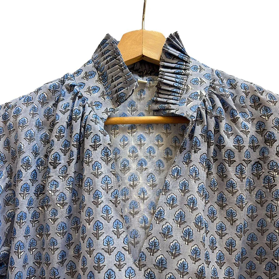 Ruffle Collar Top - Blue on Blue