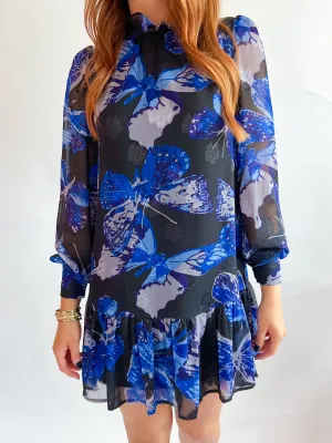 Ruffle Sheer Printed Mini Dress