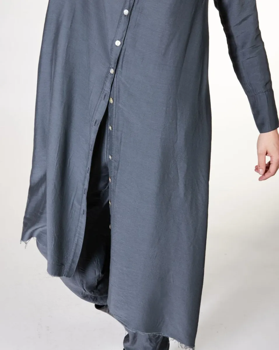 Ruffled Back Button-Up Shirtdress